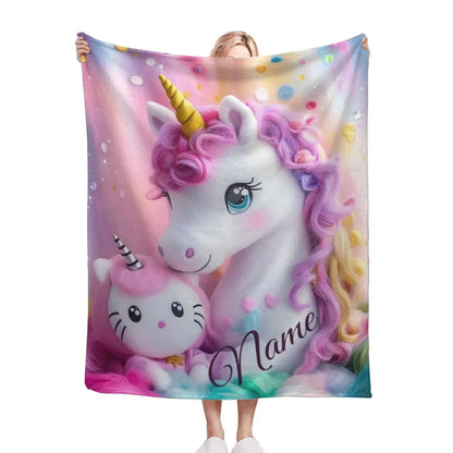 Personalized Hello Kitty Unicorn Blanket: Flannel Fleece Throw, Super Soft Name Gift - Dream Dragons