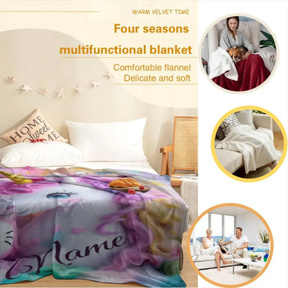 Personalized Hello Kitty Unicorn Blanket: Flannel Fleece Throw, Super Soft Name Gift - Dream Dragons