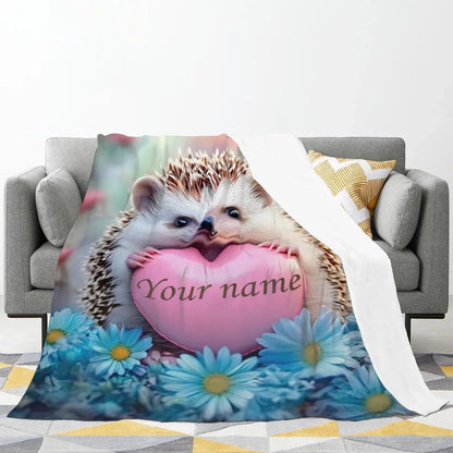 Personalized Hedgehog Love Heart Blanket: Romantic Flannel Fleece Throw, Super Soft Name Gift - Dream Dragons