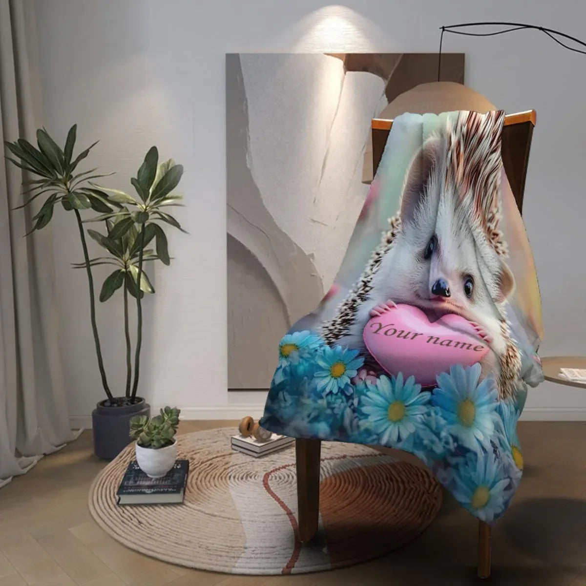 Personalized Hedgehog Love Heart Blanket: Romantic Flannel Fleece Throw, Super Soft Name Gift - Dream Dragons