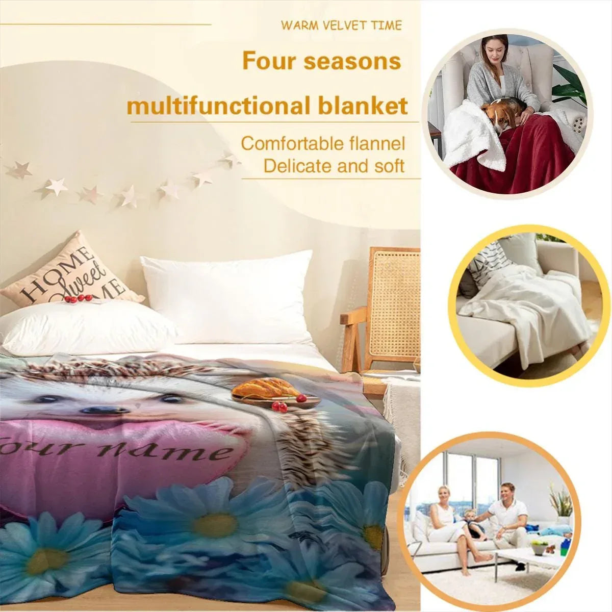 Personalized Hedgehog Love Heart Blanket: Romantic Flannel Fleece Throw, Super Soft Name Gift - Dream Dragons