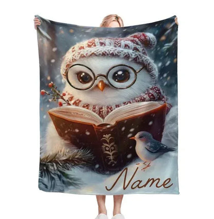 Personalized Winter Owl Flannel Blanket: Snowy Forest Design, Flannel Fleece Throw Name Gift - Dream Dragons