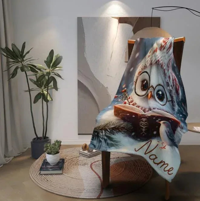 Personalized Winter Owl Flannel Blanket: Snowy Forest Design, Flannel Fleece Throw Name Gift - Dream Dragons