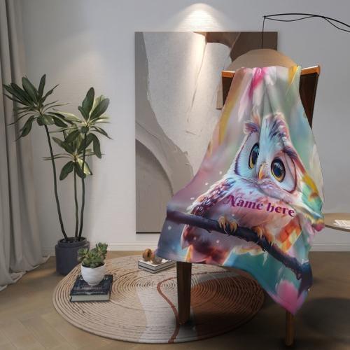 Personalized Owl Blanket: Magical Floral Fleece Throw, Soft Name Gift - Dream Dragons