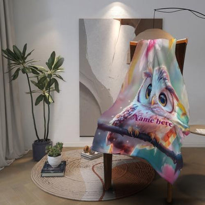 Personalized Owl Blanket: Magical Floral Fleece Throw, Soft Name Gift - Dream Dragons