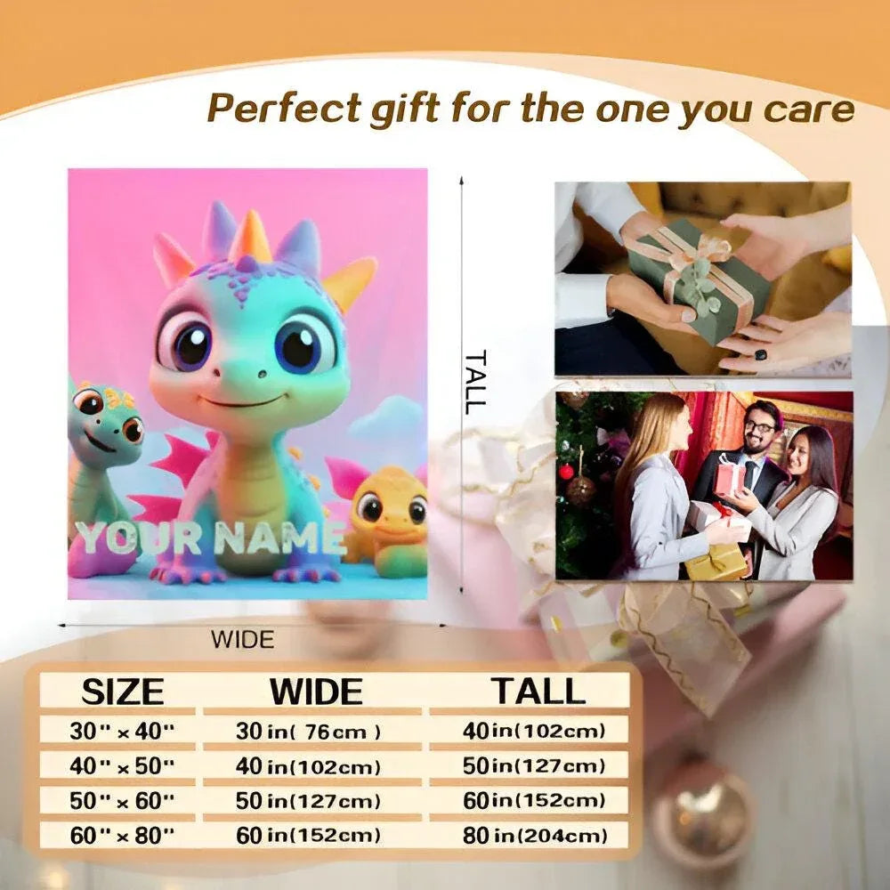 Personalized Dragon Blanket: Cartoon Flannel Fleece Dino Throw, Custom Name Gift - Dream Dragons