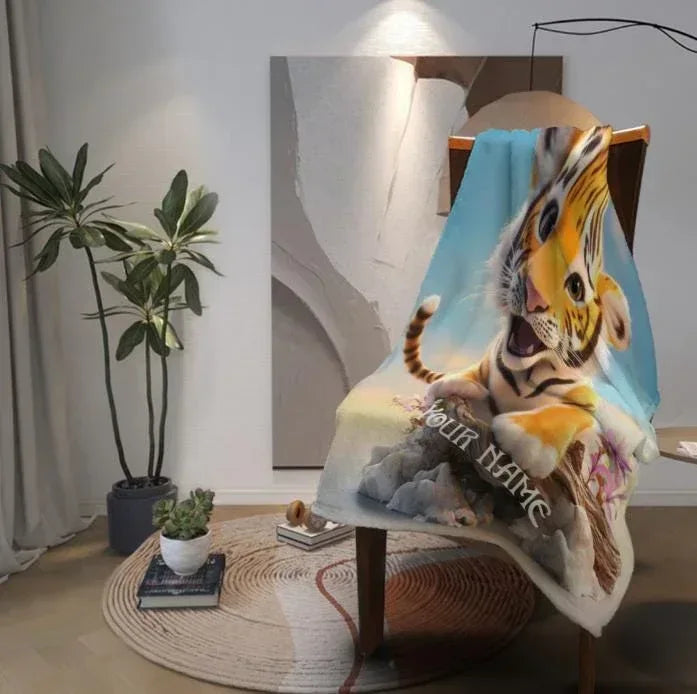 Personalized Tiger Blanket Soft: Wild Animal Jungle Theme Flannel Fleece Throw - Dream Dragons