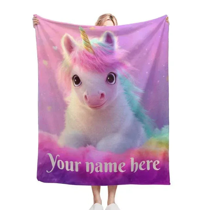 Personalized Unicorn Blanket: Pink T21 Awareness Fleece Throw - Dream Dragons