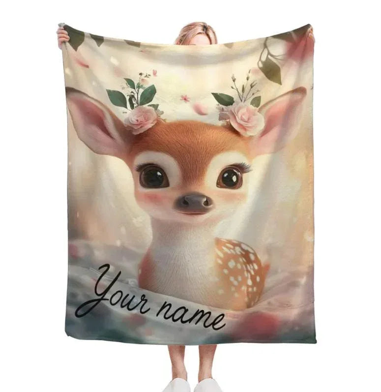 Personalized Forest Deer Blanket: Whimsical Nature Throw - Dream Dragons