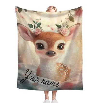 Personalized Forest Deer Blanket: Whimsical Nature Throw - Dream Dragons