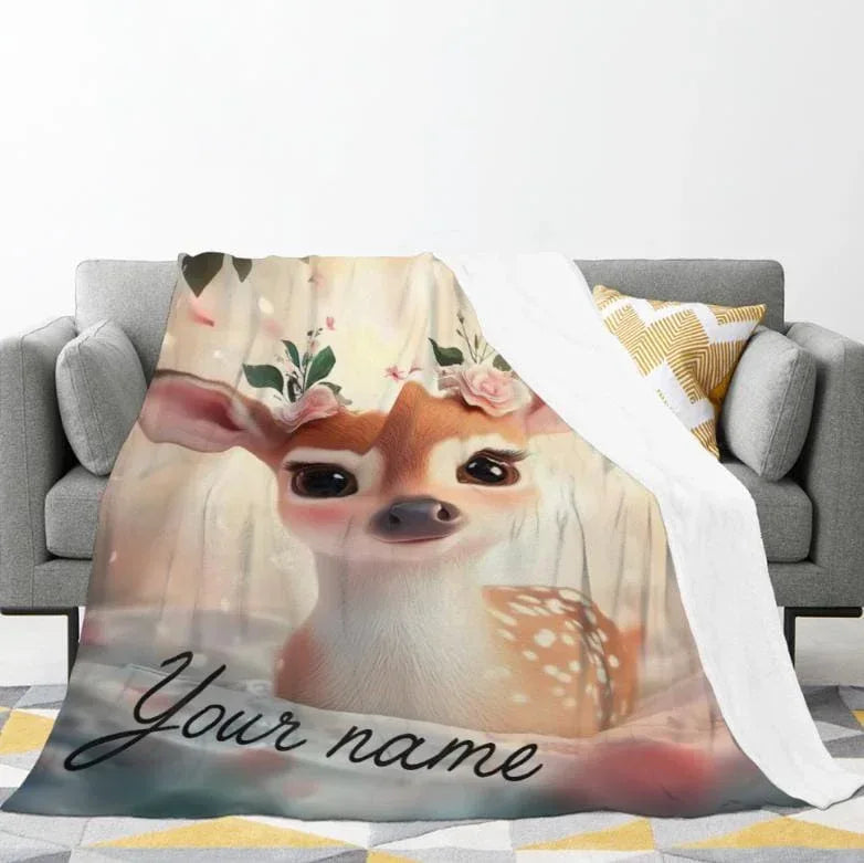 Personalized Forest Deer Blanket: Whimsical Nature Throw - Dream Dragons