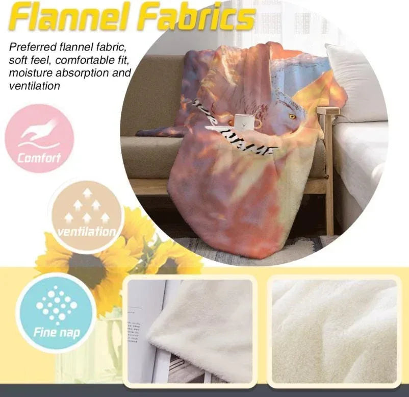 Personalized Wizard Owl Flannel Blanket: Enchanted Castle Fleece Throw, Soft Custom Name Gift Bird - Dream Dragons