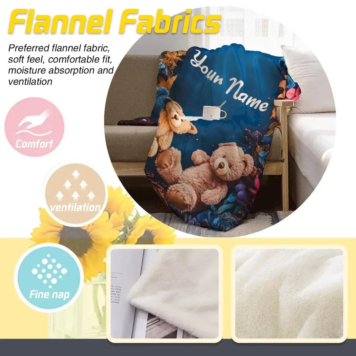 Personalized Teddy Bear Plush Blanket: Soft Flannel Fleece, Autumn Leaves, Custom Name Gift - Dream Dragons