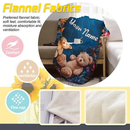 Personalized Teddy Bear Plush Blanket: Soft Flannel Fleece, Autumn Leaves, Custom Name Gift - Dream Dragons