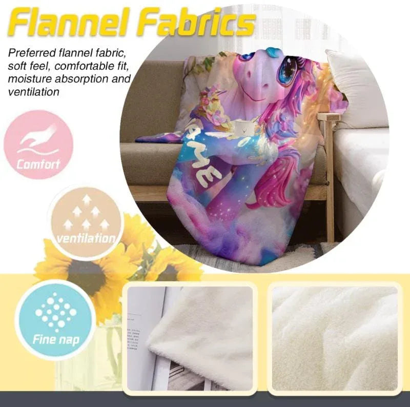 Personalized Unicorn Blanket: Soft Flannel Fleece Throw, Magical Name Gift - Dream Dragons