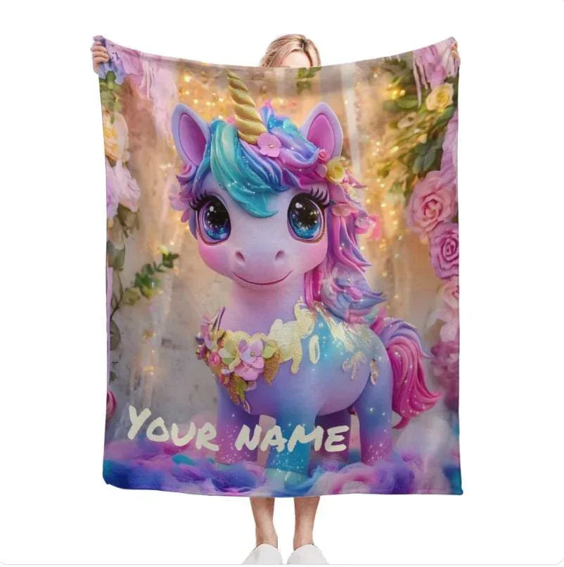 Personalized Unicorn Blanket: Soft Flannel Fleece Throw, Magical Name Gift - Dream Dragons
