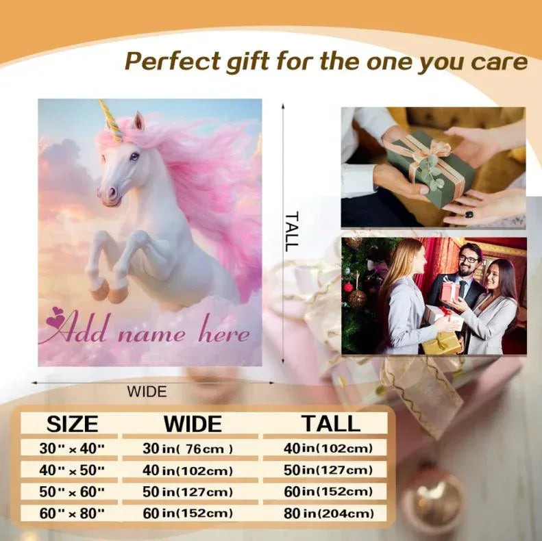 Personalized Unicorn Fleece Blanket: Magical Flannel Fleece Throw, Pink Name Gift - Dream Dragons