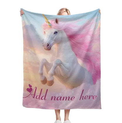 Personalized Unicorn Fleece Blanket: Magical Flannel Fleece Throw, Pink Name Gift - Dream Dragons