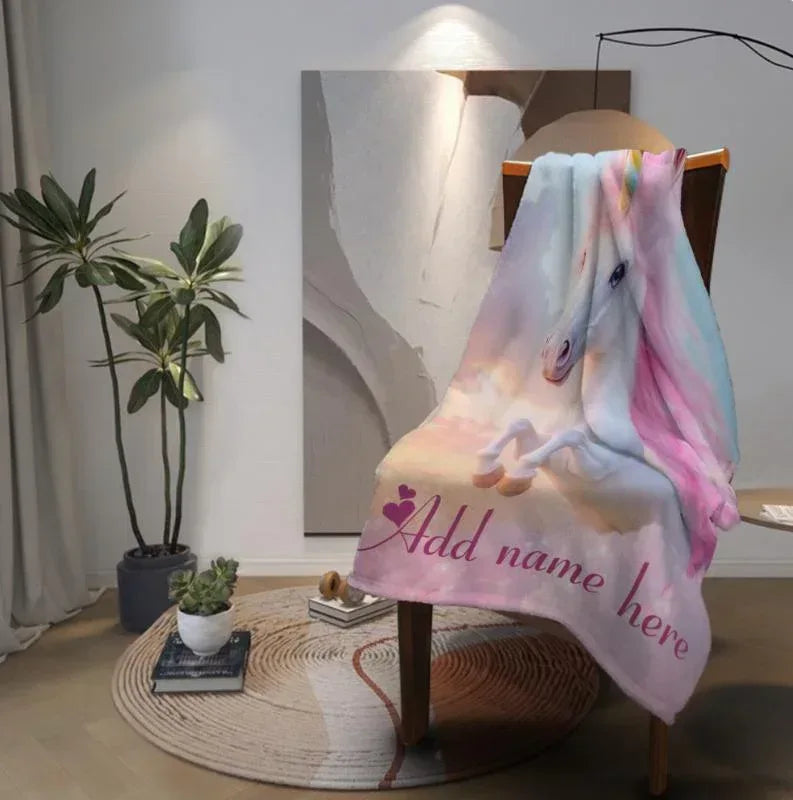 Personalized Unicorn Fleece Blanket: Magical Flannel Fleece Throw, Pink Name Gift - Dream Dragons