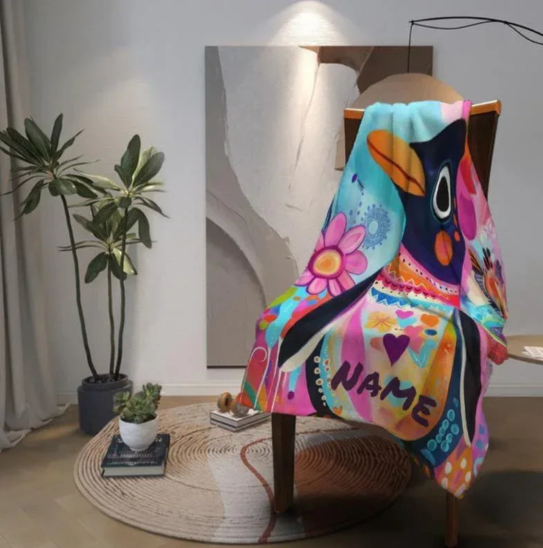 Personalized Penguin Blanket: Colorful Arctic Animal Happy Playful Flannel Fleece Throw, Soft Name Gift - Dream Dragons