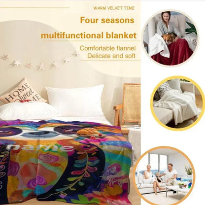 Customizable Sloth Blanket: Tropical Floral Art Flannel Throw - Dream Dragons