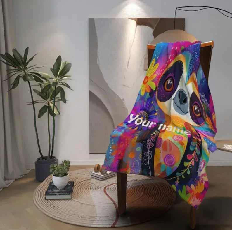 Customizable Sloth Blanket: Tropical Floral Art Flannel Throw - Dream Dragons