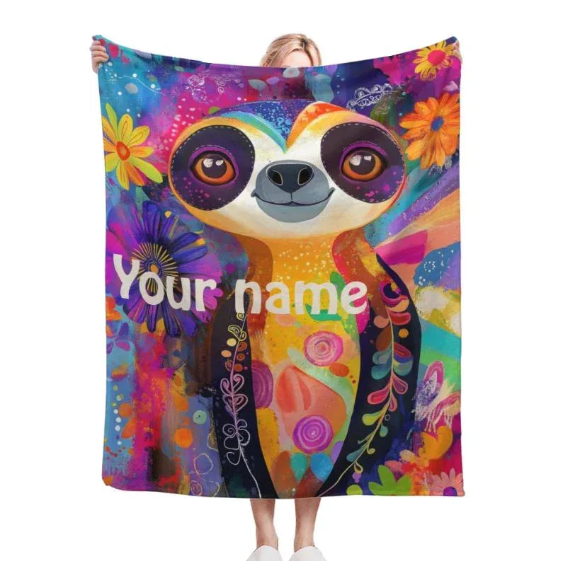 Customizable Sloth Blanket: Tropical Floral Art Flannel Throw - Dream Dragons