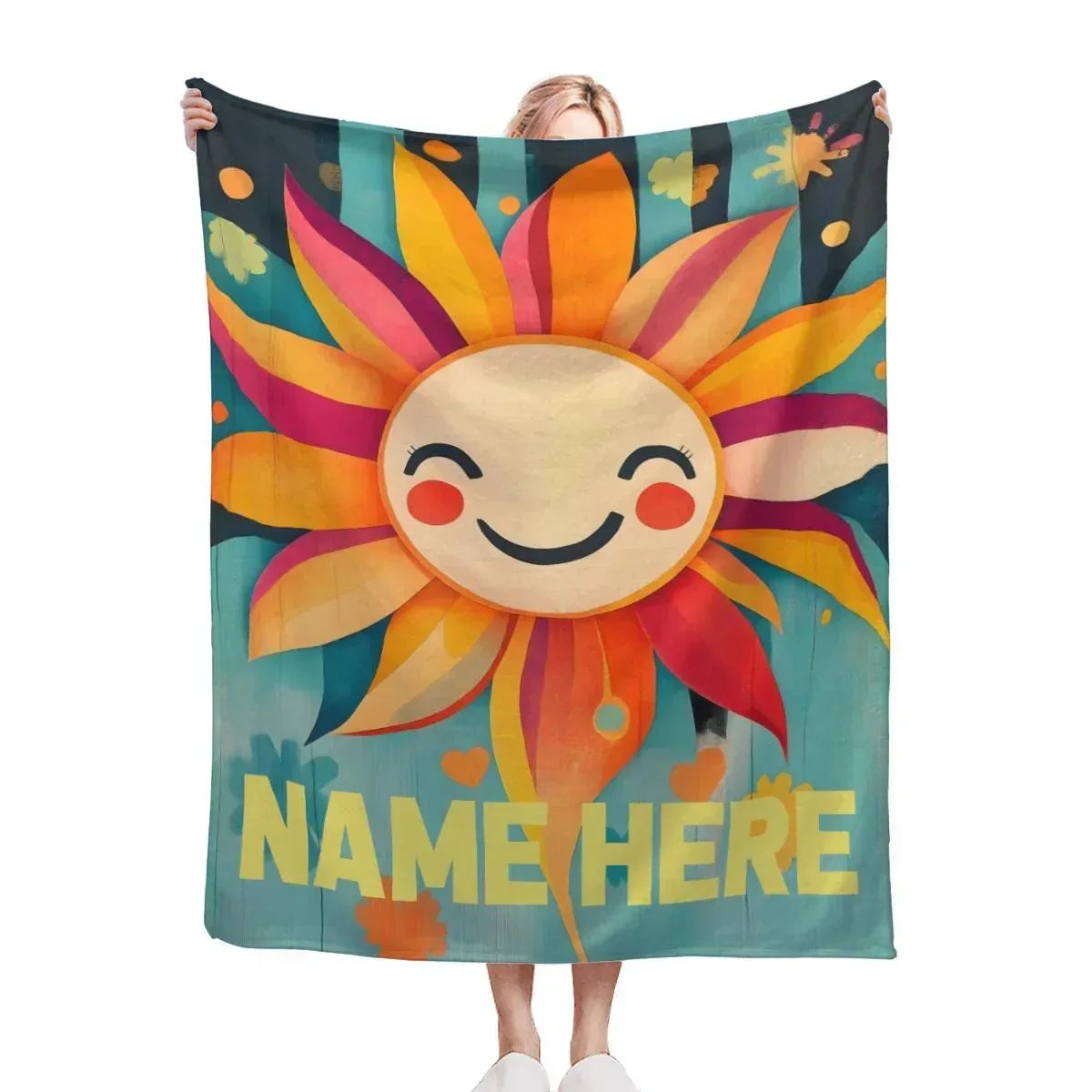 Personalized Sunny Sunshine Sunflower Blanket: Custom Name Gift, Flannel Fleece Throw - Dream Dragons