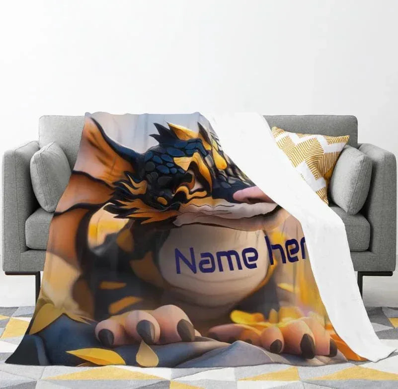 Personalized Dragon Blanket: Mythical Creature Dino Flannel Fleece Throw - Dream Dragons