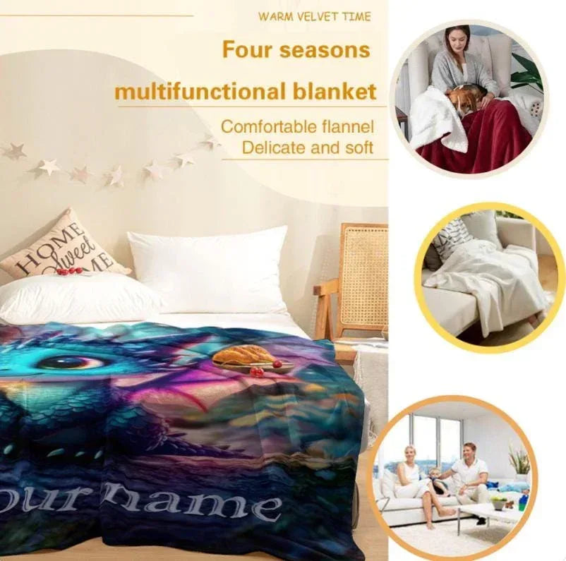 Personalized Dragon Blanket: Magical Flannel Fleece Throw, Super Soft Name Gift - Dream Dragons