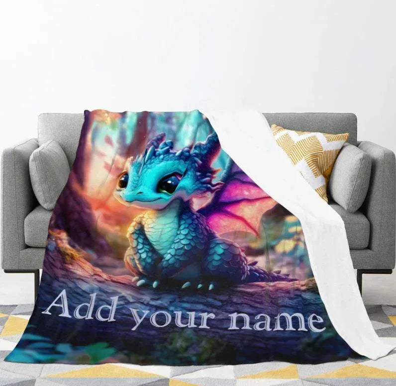 Personalized Dragon Blanket: Magical Flannel Fleece Throw, Super Soft Name Gift - Dream Dragons
