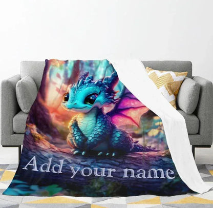 Personalized Dragon Blanket: Magical Flannel Fleece Throw, Super Soft Name Gift - Dream Dragons