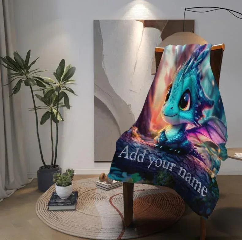 Personalized Dragon Blanket: Magical Flannel Fleece Throw, Super Soft Name Gift - Dream Dragons