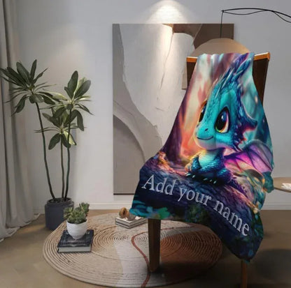 Personalized Dragon Blanket: Magical Flannel Fleece Throw, Super Soft Name Gift - Dream Dragons