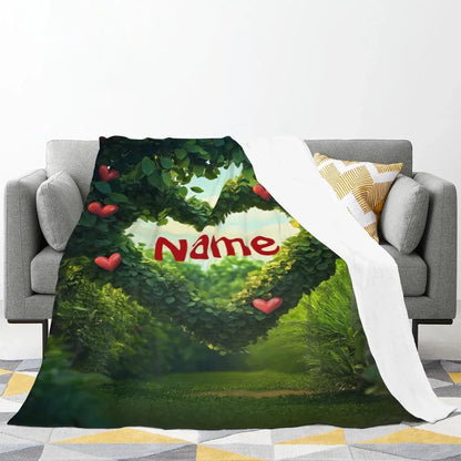 Personalized Garden Heart Blanket: Lush Greenery Plant Microfiber Fleece Throw, Romantic, Lovely Gift - Dream Dragons