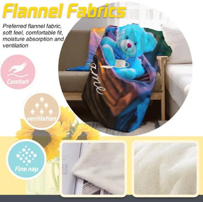 Personalized Twilight Teddy Bear Blanket: Dreamy Canoe Boat Adventure Throw, Soft Flannel Fleece - Dream Dragons