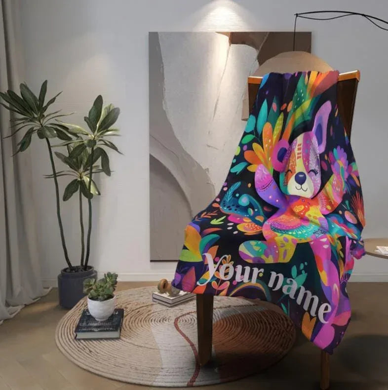 Personalized Teddy Bear Blanket: Patchwork Maximalist Throw - Dream Dragons