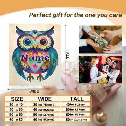 Personalized Owl Blanket: Romantic Flannel Fleece Throw, Custom Name Gift Colourful Bird - Dream Dragons