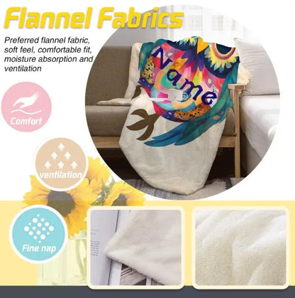 Personalized Owl Blanket: Romantic Flannel Fleece Throw, Custom Name Gift Colourful Bird - Dream Dragons