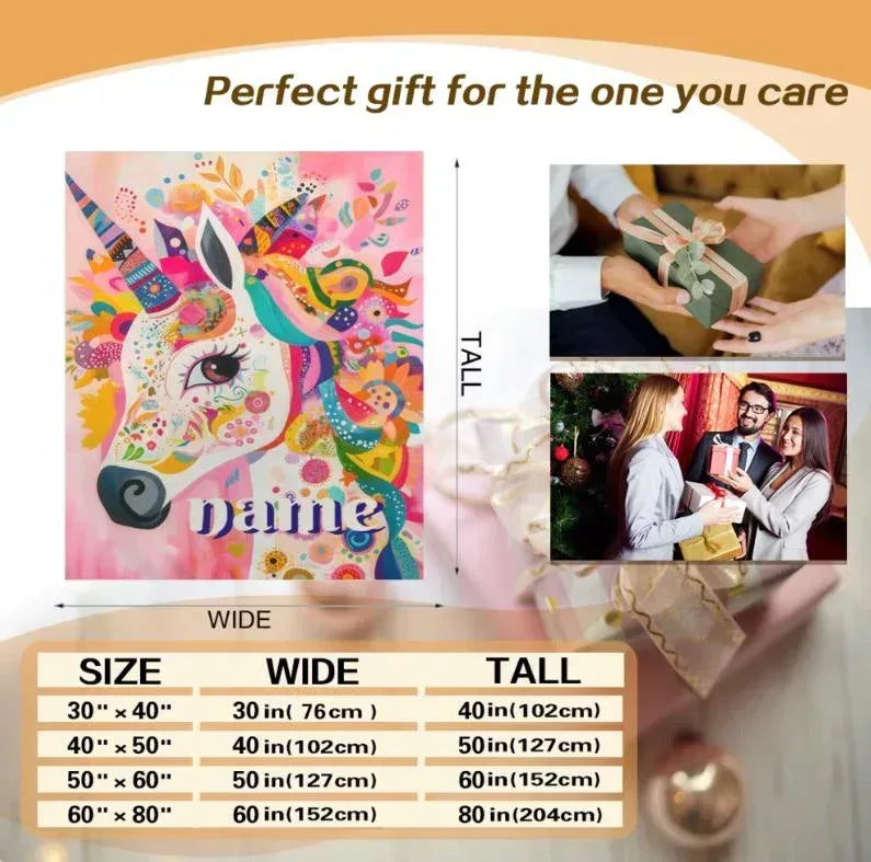 Personalized Unicorn Blanket with Name - Dreamy Soft Fleece Throw for Kids and Adults - Dream Dragons
