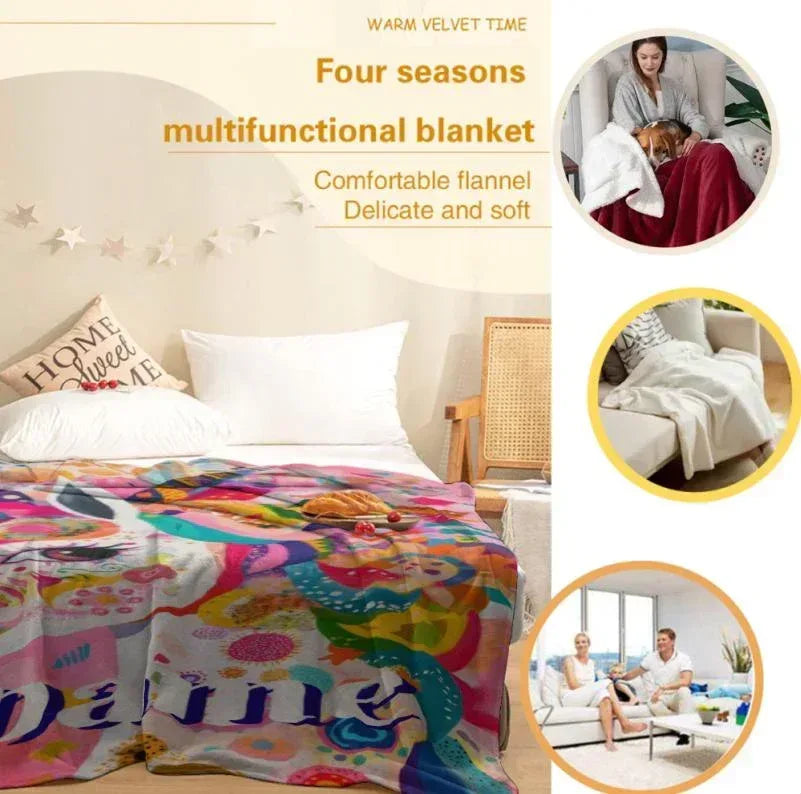 Personalized Unicorn Blanket with Name - Dreamy Soft Fleece Throw for Kids and Adults - Dream Dragons