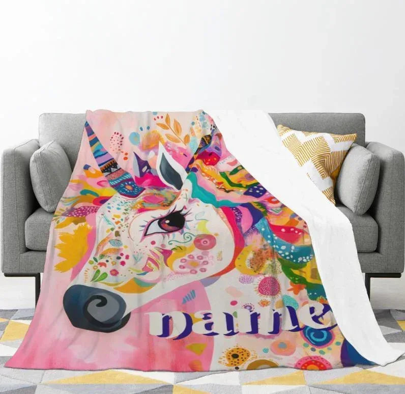 Personalized Unicorn Blanket with Name - Dreamy Soft Fleece Throw for Kids and Adults - Dream Dragons