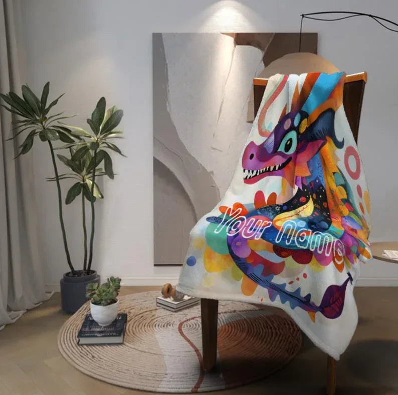 Personalized Dragon Blanket: Vibrant Fantasy Flannel Fleece Throw, New year Dragon - Dream Dragons