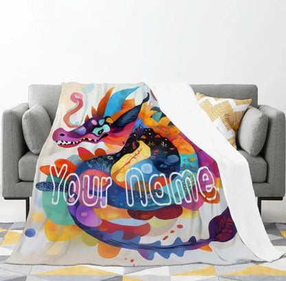 Personalized Dragon Blanket: Vibrant Fantasy Flannel Fleece Throw, New year Dragon - Dream Dragons