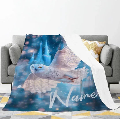 Personalized Wizarding Owl Blanket: Harry Potter Theme, Custom Flannel Fleece Name Throw - Dream Dragons