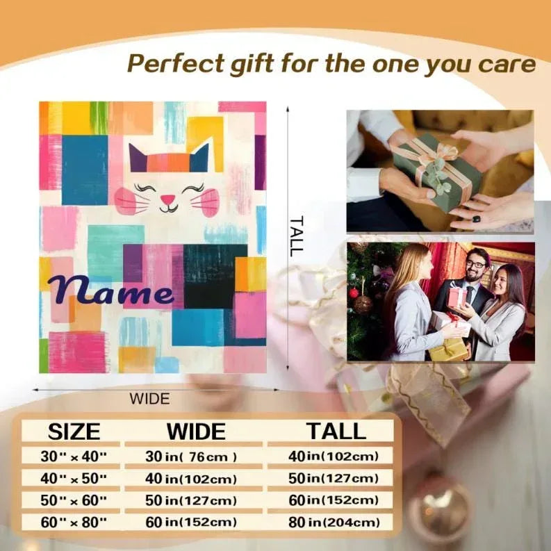 Personalized Cat Blanket: Warm, Playful Kitten Patchwork Fleece Throw, Meow, Super Soft Name Gift - Dream Dragons