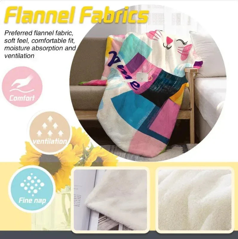 Personalized Cat Blanket: Warm, Playful Kitten Patchwork Fleece Throw, Meow, Super Soft Name Gift - Dream Dragons