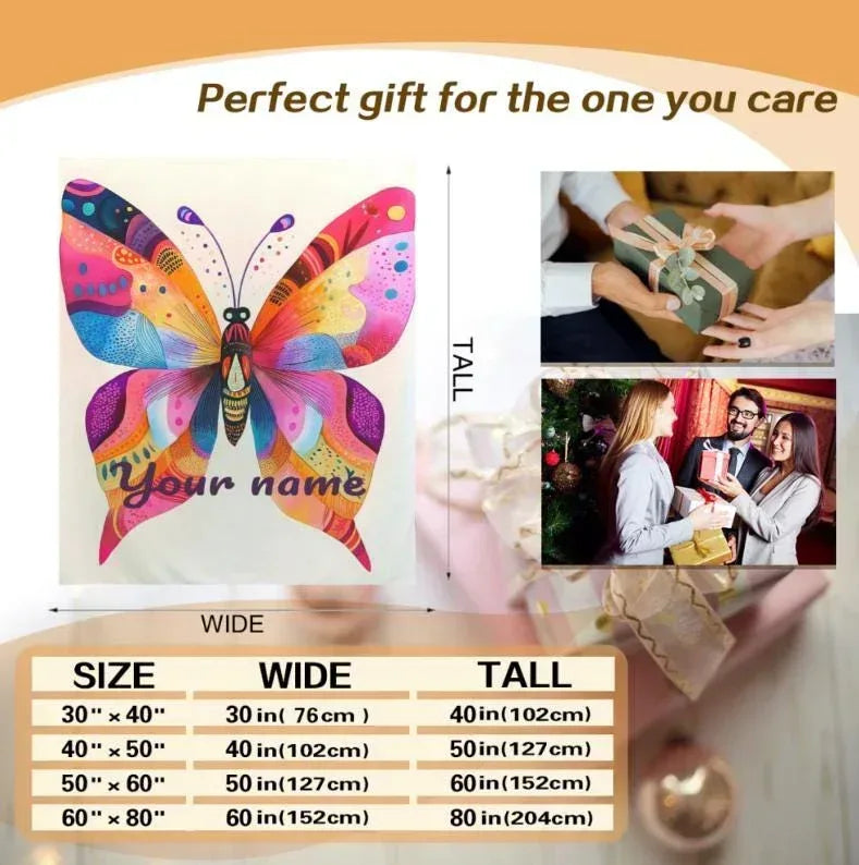 Personalized Butterfly Blanket: Vibrant Flannel Fleece Throw, Colourful Custom Name Gift - Dream Dragons