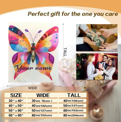 Personalized Butterfly Blanket: Vibrant Flannel Fleece Throw, Colourful Custom Name Gift - Dream Dragons