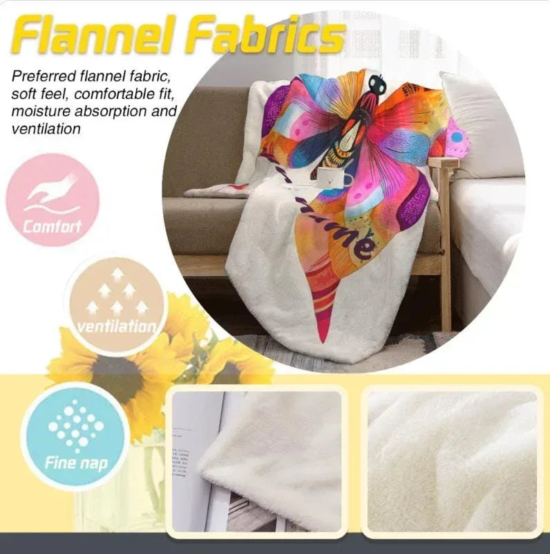 Personalized Butterfly Blanket: Vibrant Flannel Fleece Throw, Colourful Custom Name Gift - Dream Dragons
